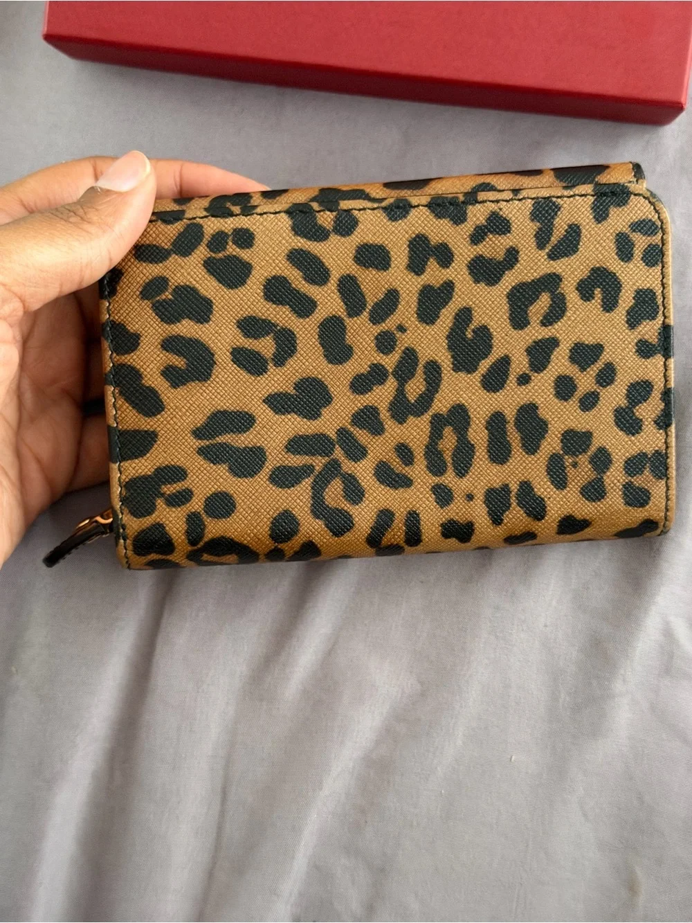 Salvatore Ferragamo Leopard Print Wallet in Brown and Black with Gold Hardware